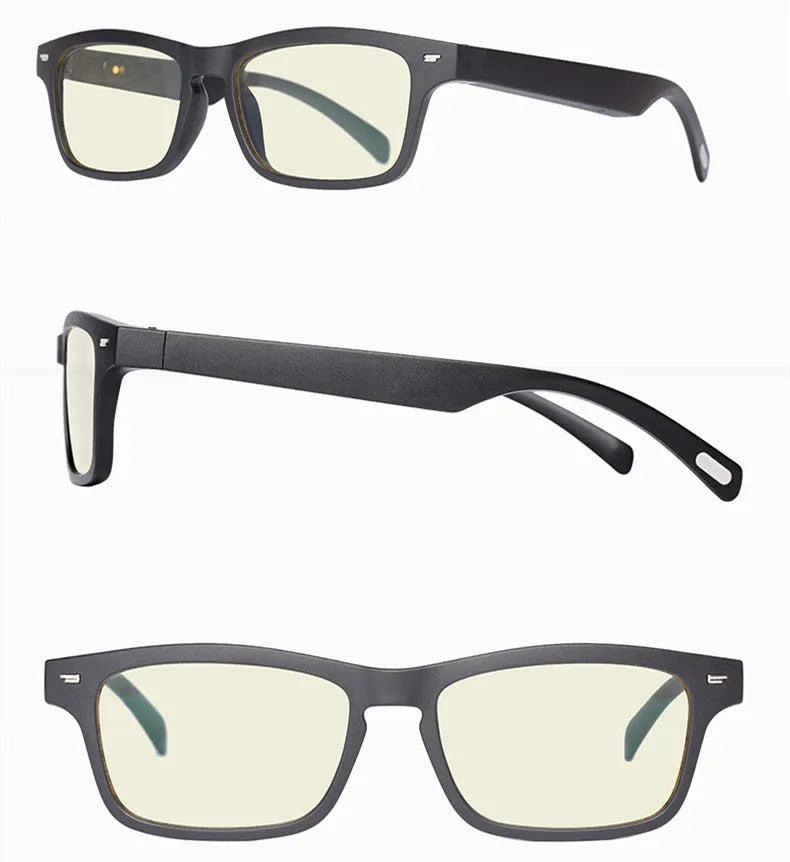 Smart glasses with Bluetooth audio and semi-open ear design, featuring polarised anti-blue light lenses