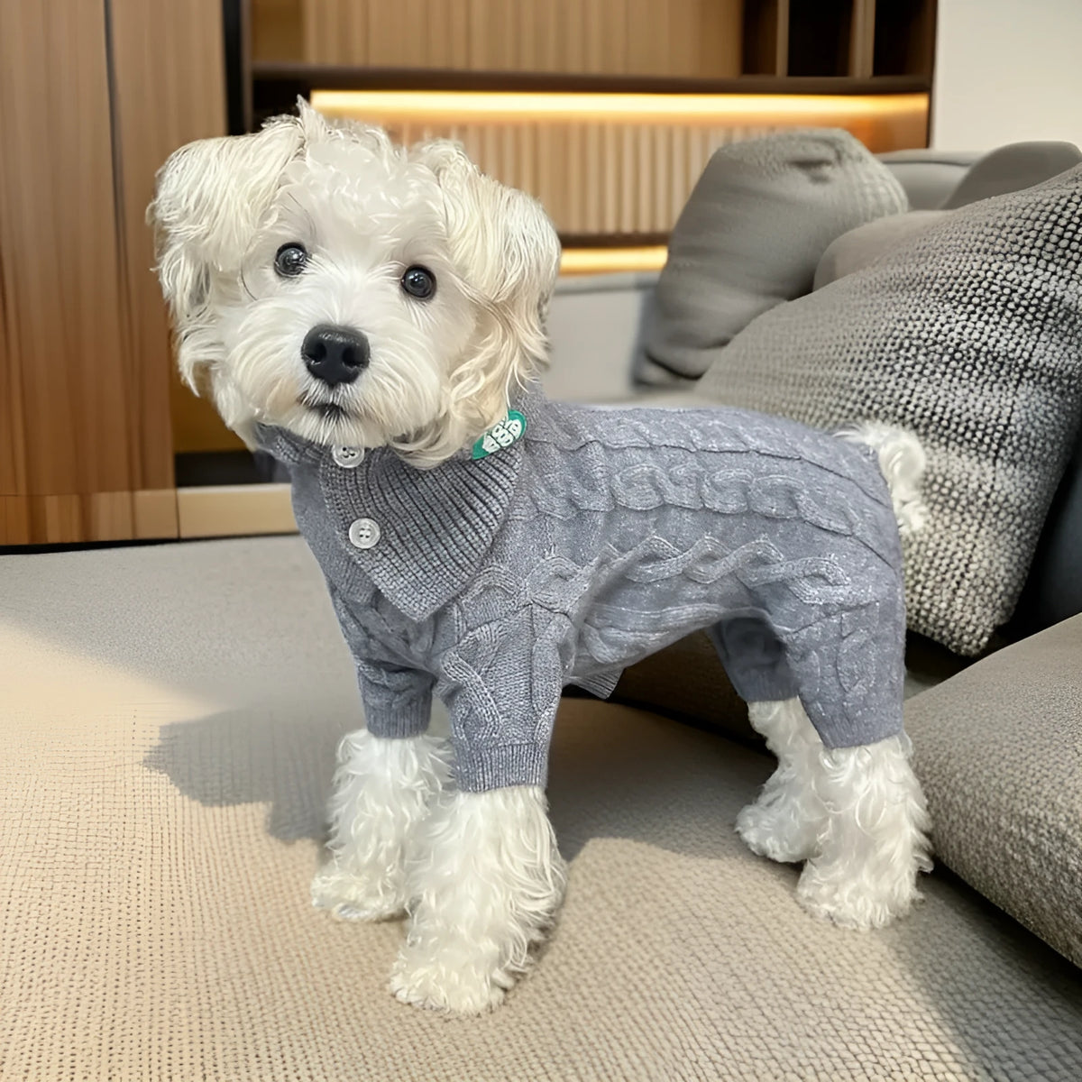 Four-leg knitted wool pet sweater in grey, pink, red, royal blue or white, sizes XS to XXL for autumn and winter