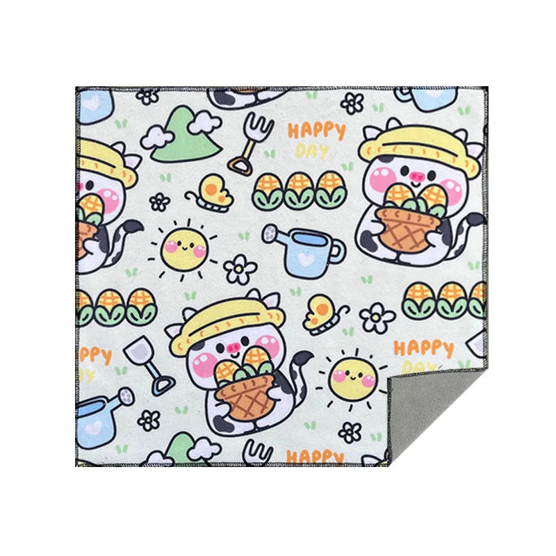 Blue Puppy cartoon print nylon cosmetic bag in medium size on a plain background.