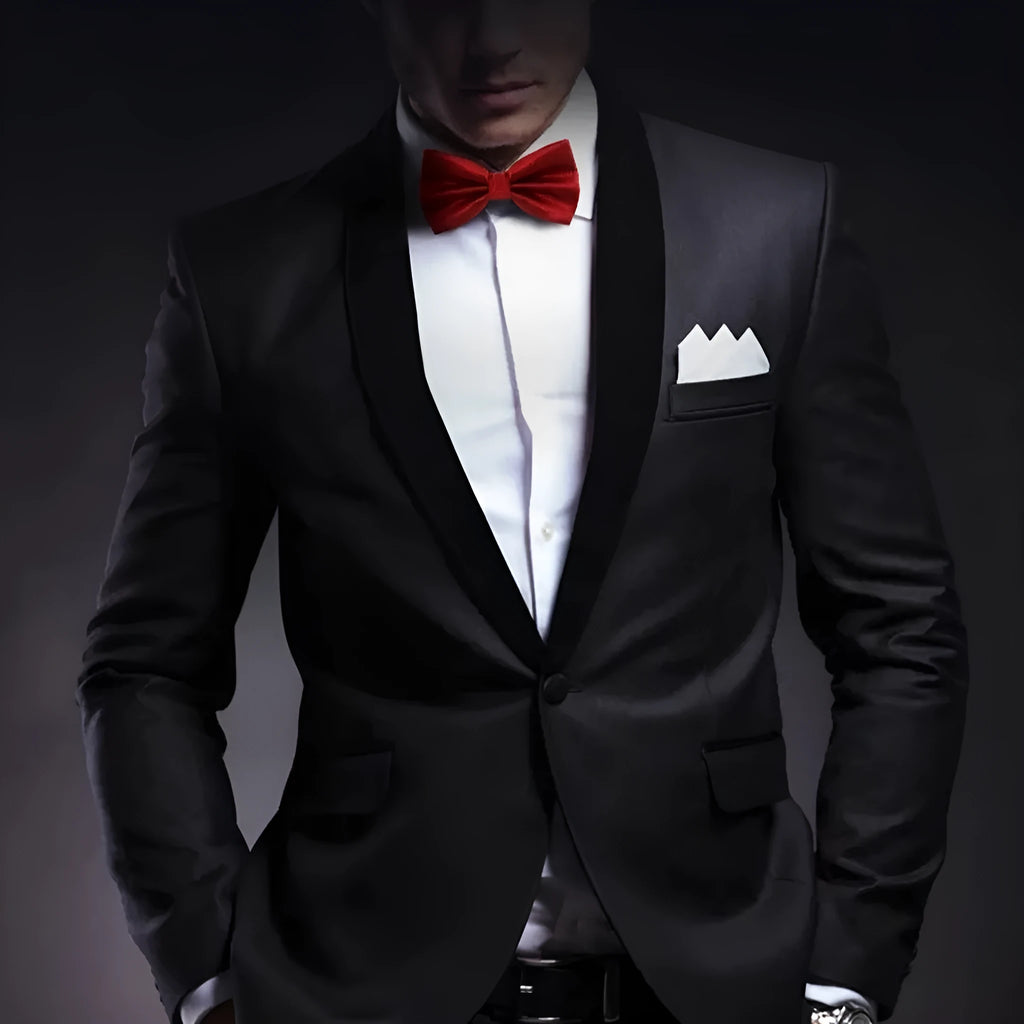 Men's solid colour flat head bow tie in multiple colours including black, white, and wine red.