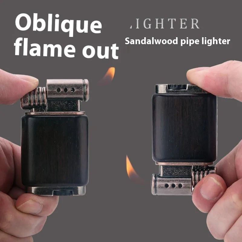 Ebony gas lighter in black wood and rosewood decorative designs for collection
