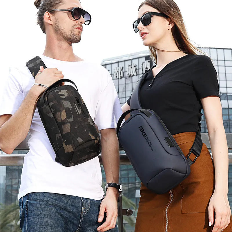 Men's black Oxford cloth business shoulder bag with USB charging port and multiple compartments