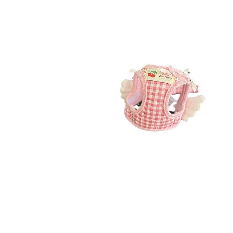 Cotton dog harness set for small dogs in pink colour with chest and back sections