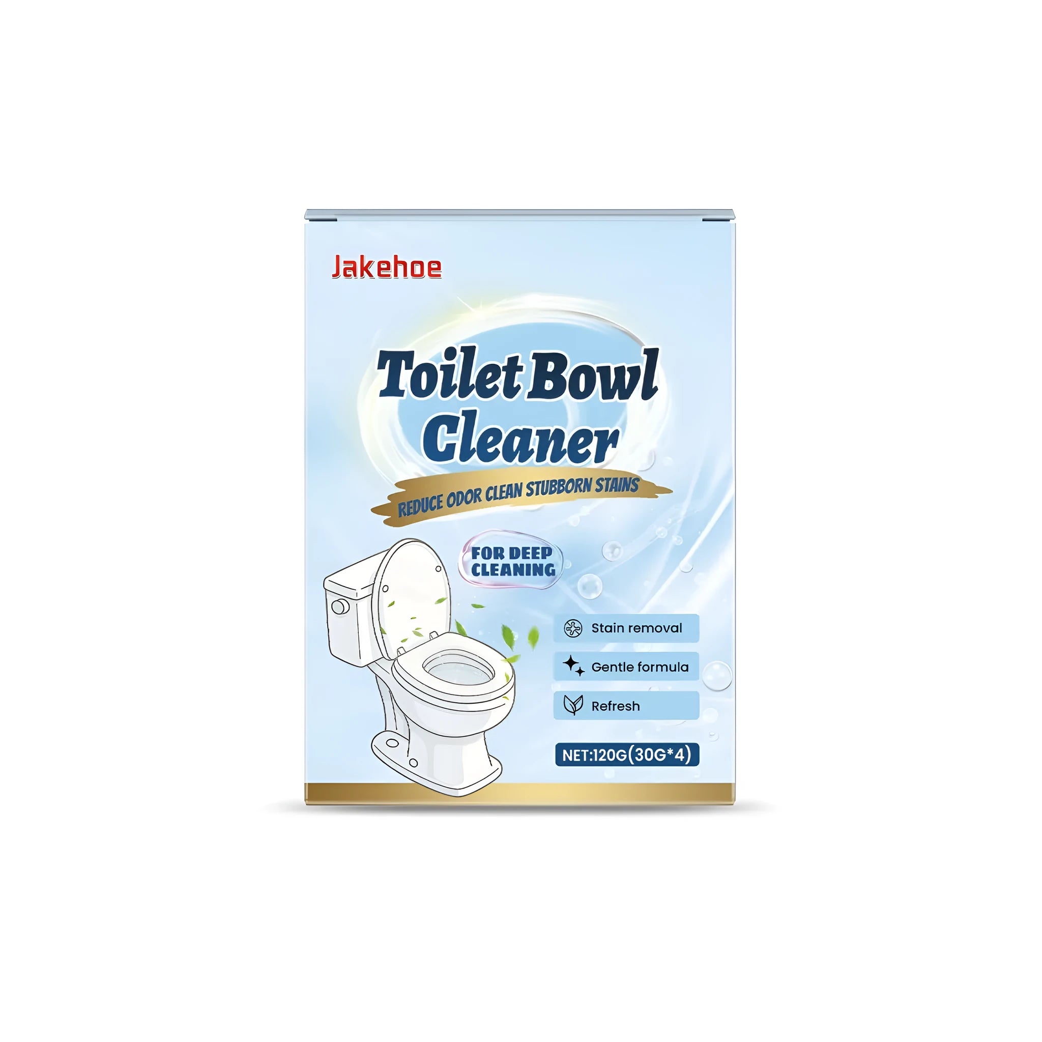 Box of toilet cleaning powder showing four individual 30g sachets, total weight 120g.
