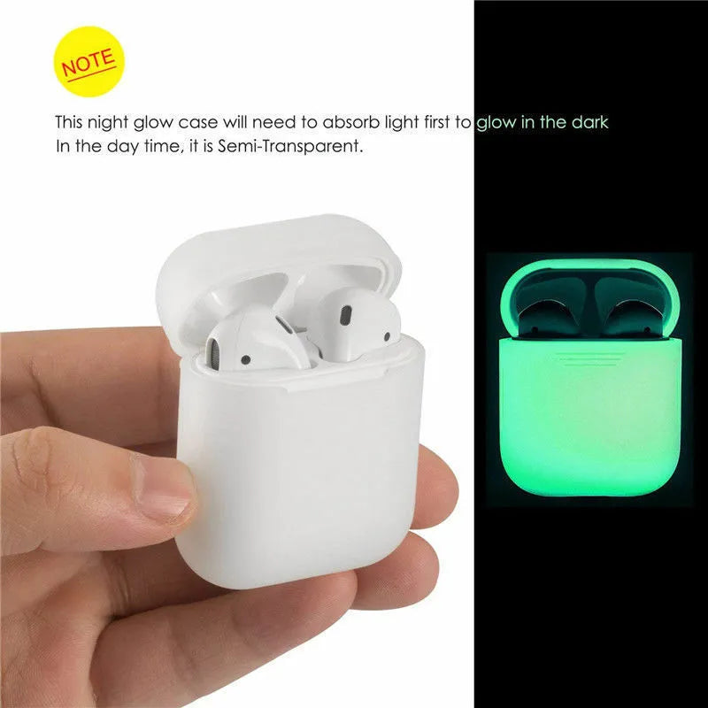 Luminous silicone flip case for AirPods wireless earphones showing open and closed positions