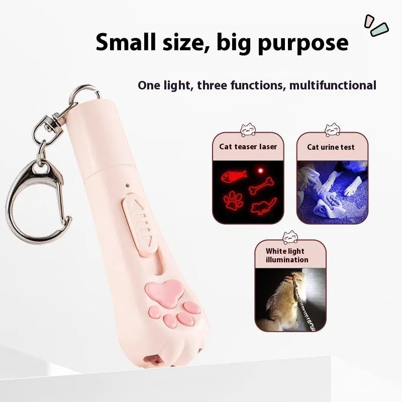 Cat pen light charging toy in pink, cream white, and sky blue colour options