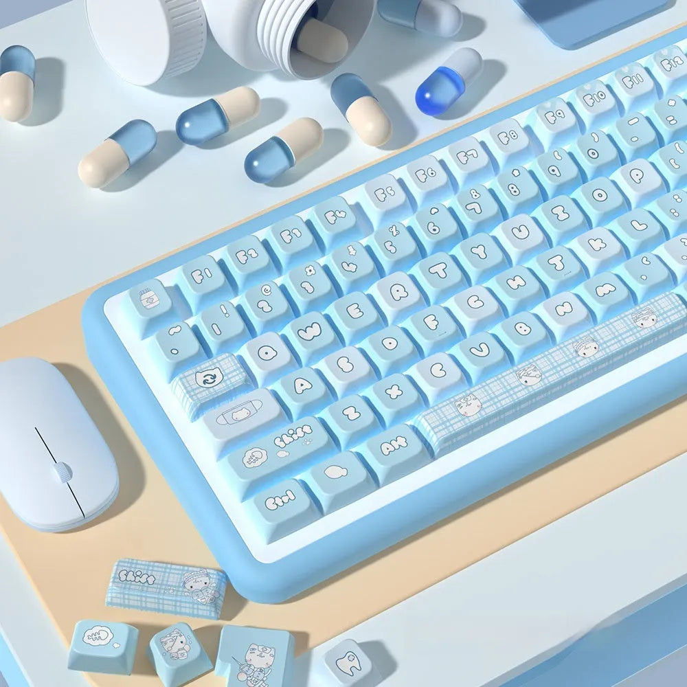 Watercolor kitten themed custom mechanical keyboard keycaps with sublimation printing on PTB material