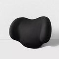 Black memory foam car headrest cushion and lumbar back support cushion set on a car seat.
