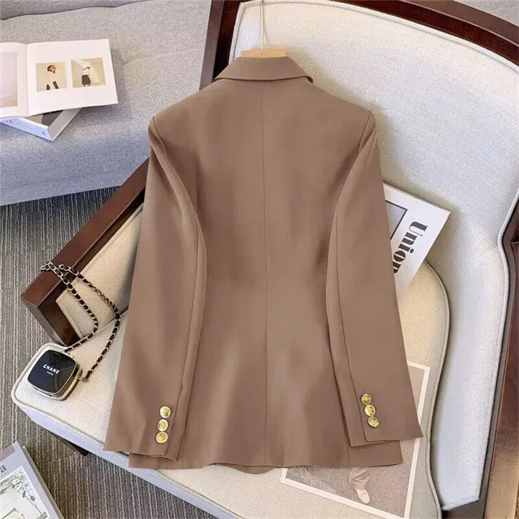 Polyester women's blouse with regular sleeves and loose fitting in khaki colour