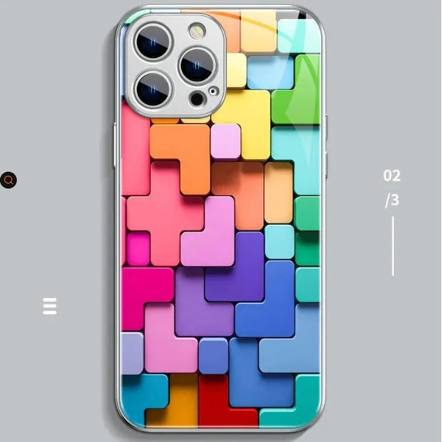 Colourful geometric building block pattern silicone iPhone case back cover for iPhone models