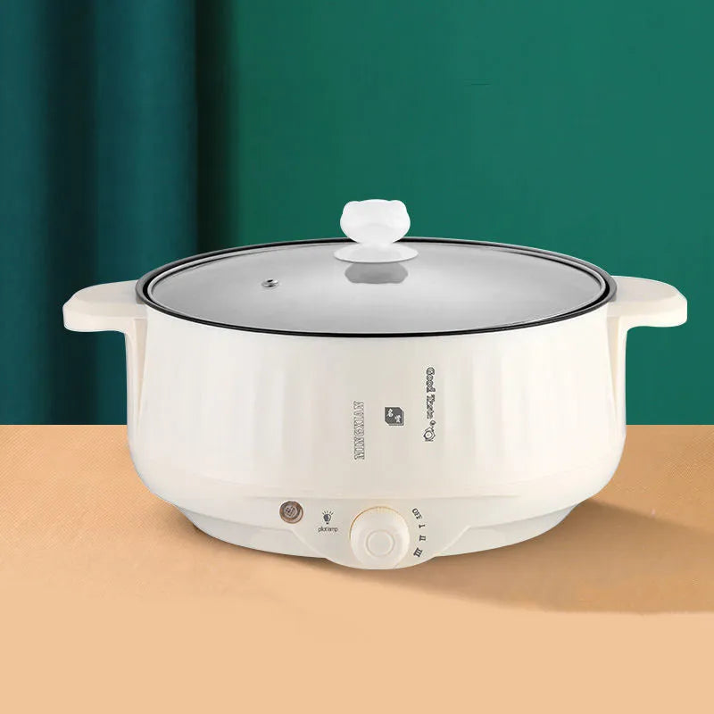Stainless steel electric cooking pot with non-stick surface and anti-dry burn function in green or white colour