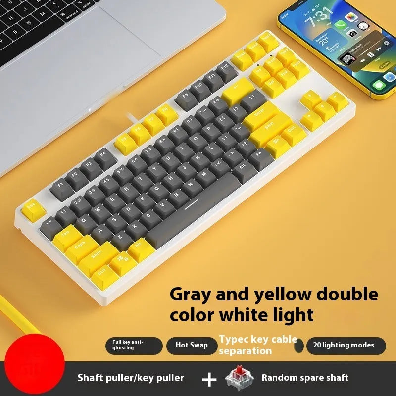 87-key wired mechanical gaming keyboard with multi-colour keycaps on a metal body.