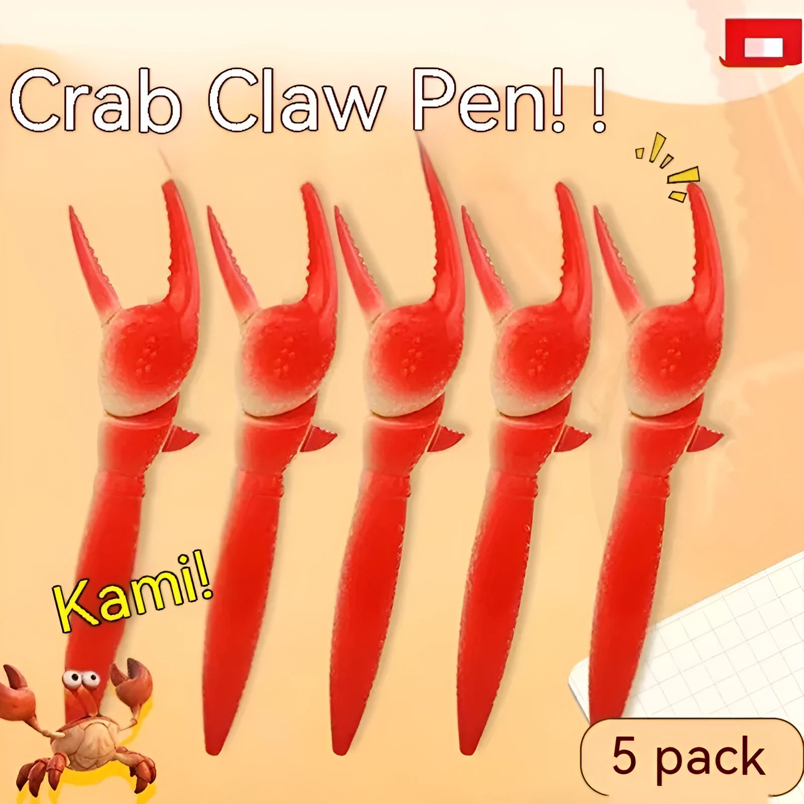 Crab-shaped novelty ballpoint pen with interactive metal pressing can clip mechanism
