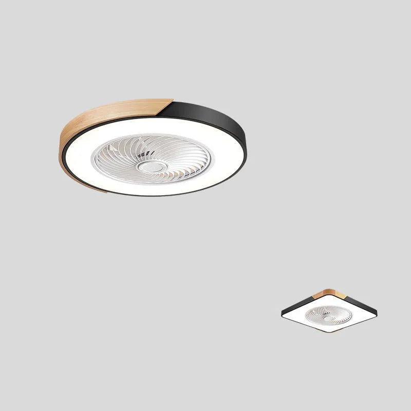 Nordic solid wood ceiling fan light with PVC shade in rectangular, round, or square options