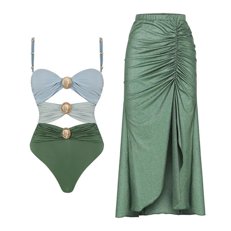 Yellow split colour high waist bikini swimsuit with separate top and bottom pieces
