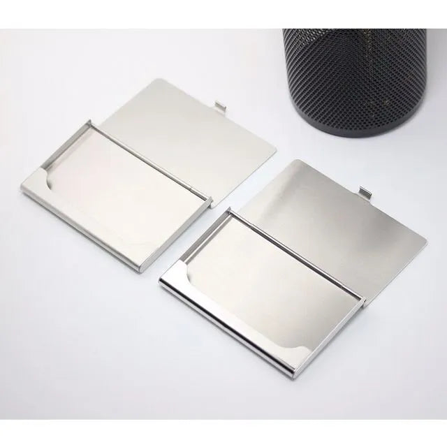 304 stainless steel business card case with laser geometric design measuring 92.5 x 58mm