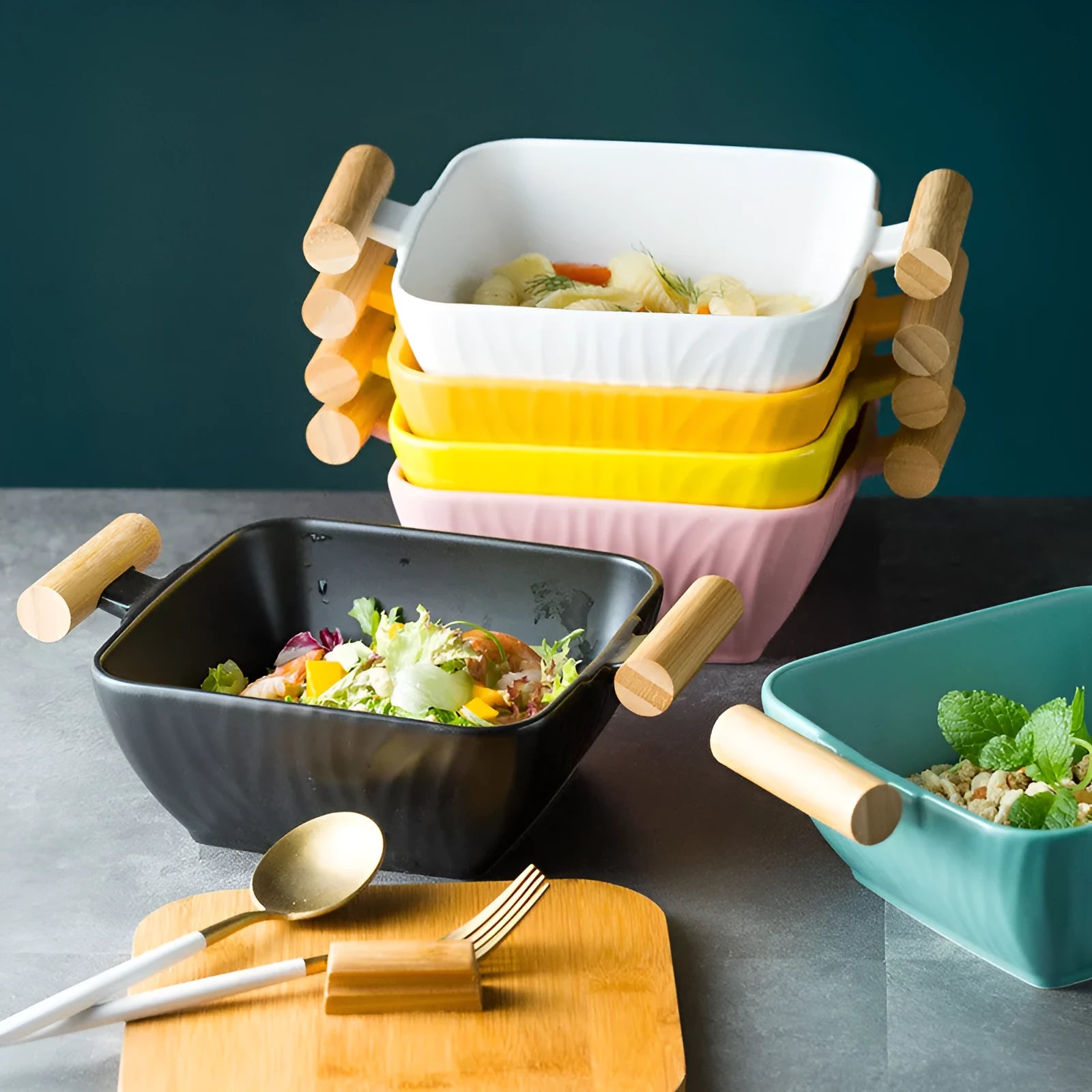 Porcelain bowl with lid in irregular shape design available in multiple colours