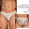 Men's black and white shark skin lace briefs on a free size hanger for cross-border shopping.