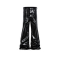 Black patent leather coated skinny jeans with straight-leg cut and mid waist design