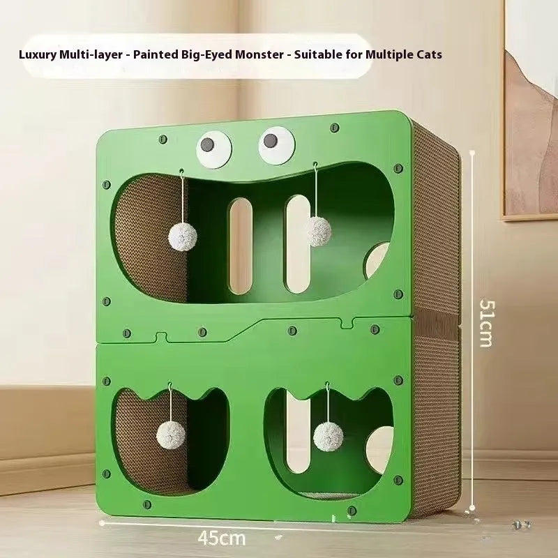 Double layer cat scratching board and nest in cute big eyes design with scratching surface and resting area