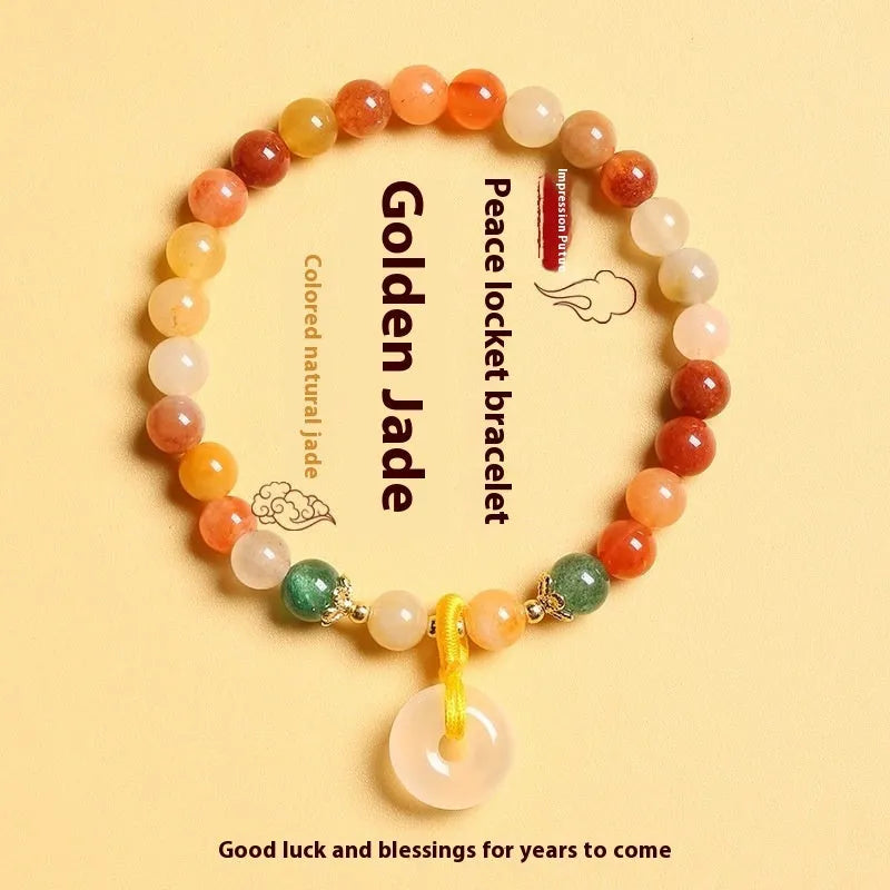 Natural Jinsi Jade safety buckle bracelet with red agate and emerald beads