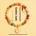 Natural Jinsi Jade safety buckle bracelet with red agate and emerald beads