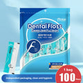Independently packaged dental floss with 100 single-use packets in portable plastic bag