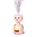 Interactive cat toy with rotating ball and feather wand in pink and blue colour options