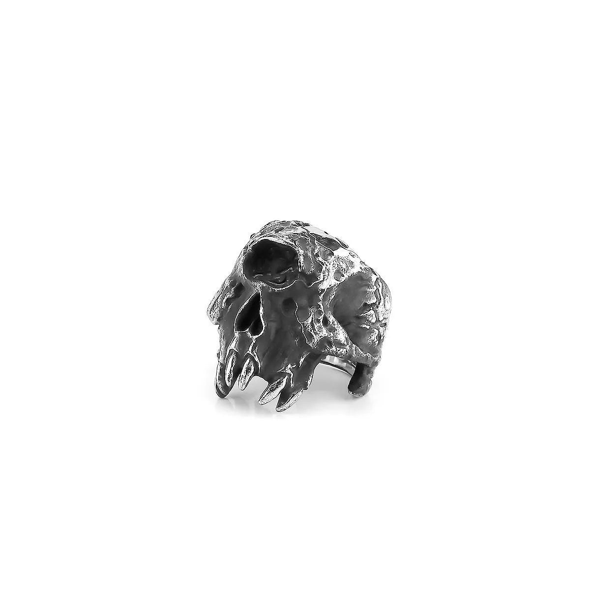 Silver electroplated alloy skull ring with one-eyed design in punk hip hop retro style
