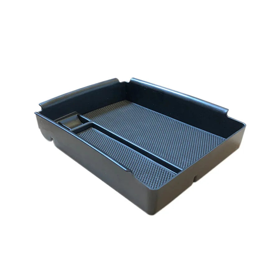Black ABS plastic wireless charging storage box and organiser with Qi fast charging surface