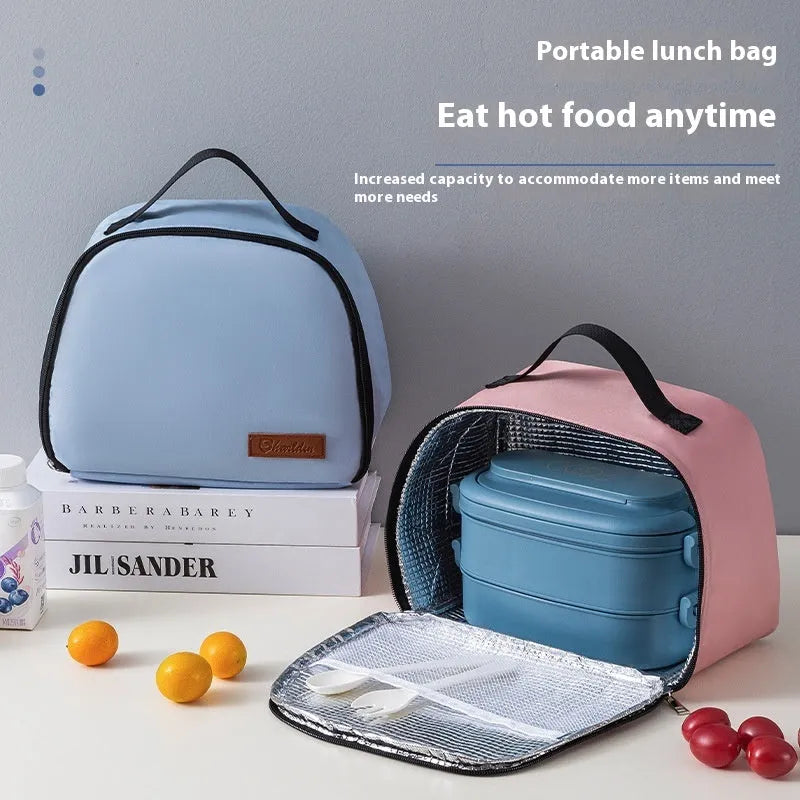 Insulated lunch bag with textured cloth construction in five colour options