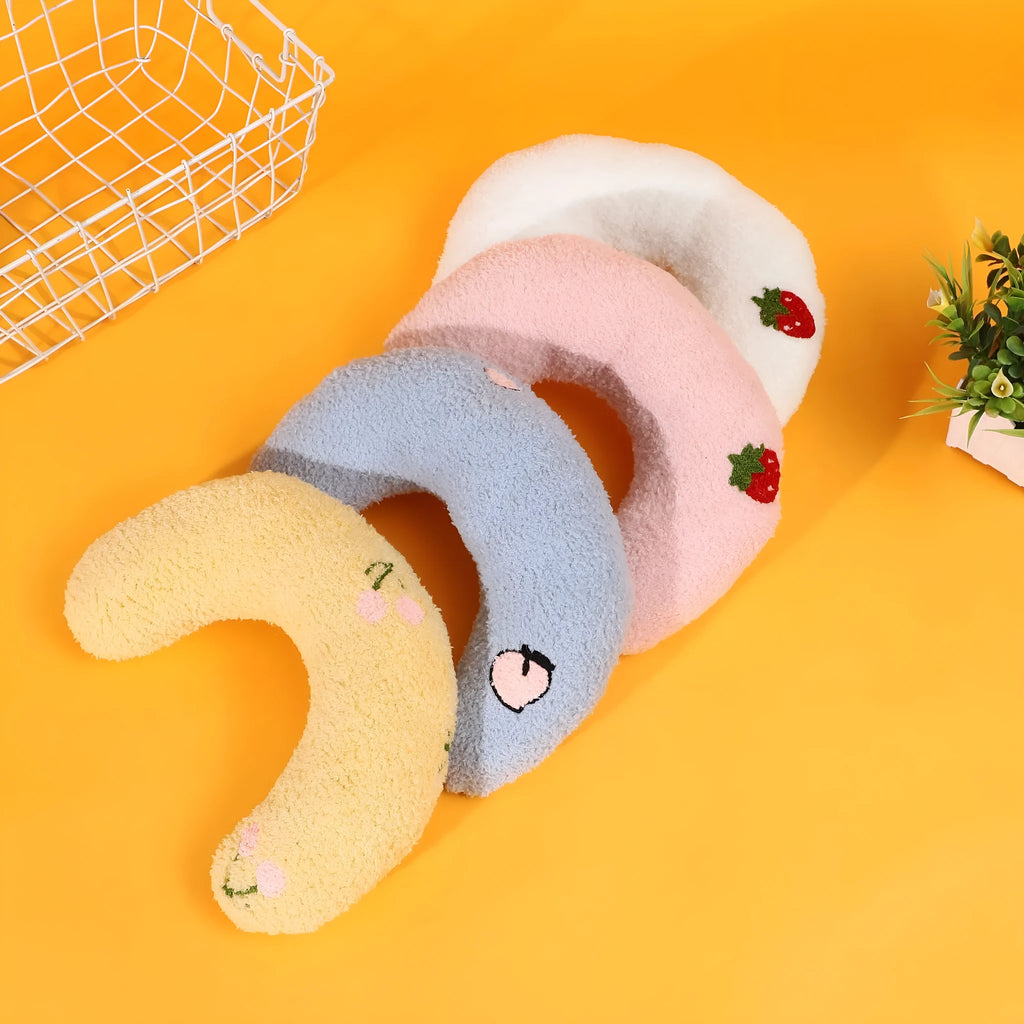 Cat U-shaped half moon pillow bed in cloth fabric with cartoon design