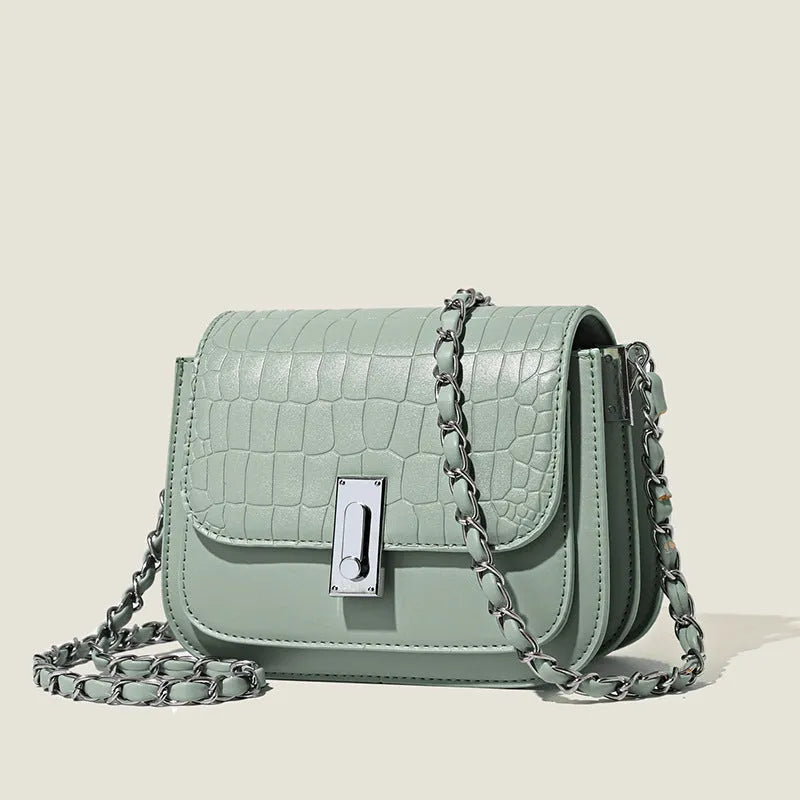 Women's soft PU shoulder bag with chain strap in black, white or green colour