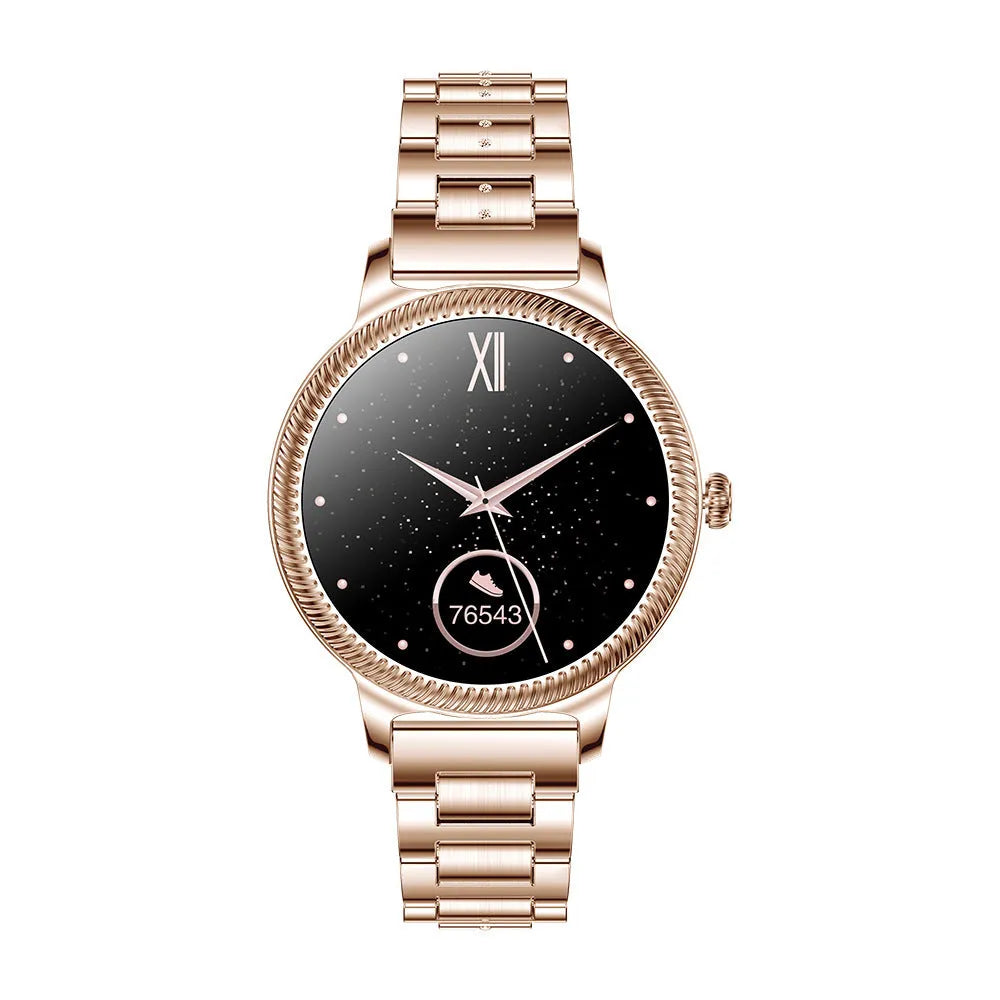 AK38 ladies smart watch with stainless steel Milanese band and 1.09-inch colour screen