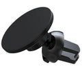 Black aluminium alloy magnetic suction car air vent mobile phone holder mounted on a central control vent.