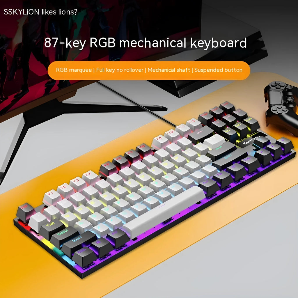 K87 mechanical wired keyboard with metal frame, shown in one of eight available colour and switch combinations.
