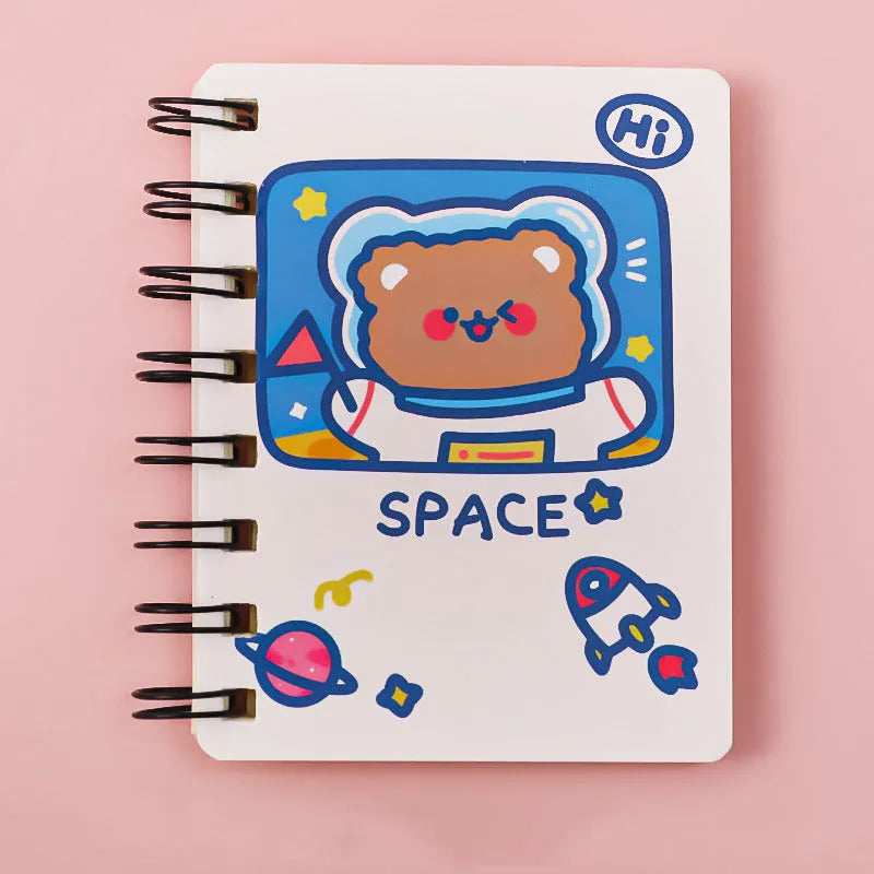 Astronaut portable pocket flipper notebook measuring 10.5 by 8cm with space-themed cover designs