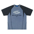 Men's blue hip hop letter print t-shirt with raglan sleeves showing loose fit design
