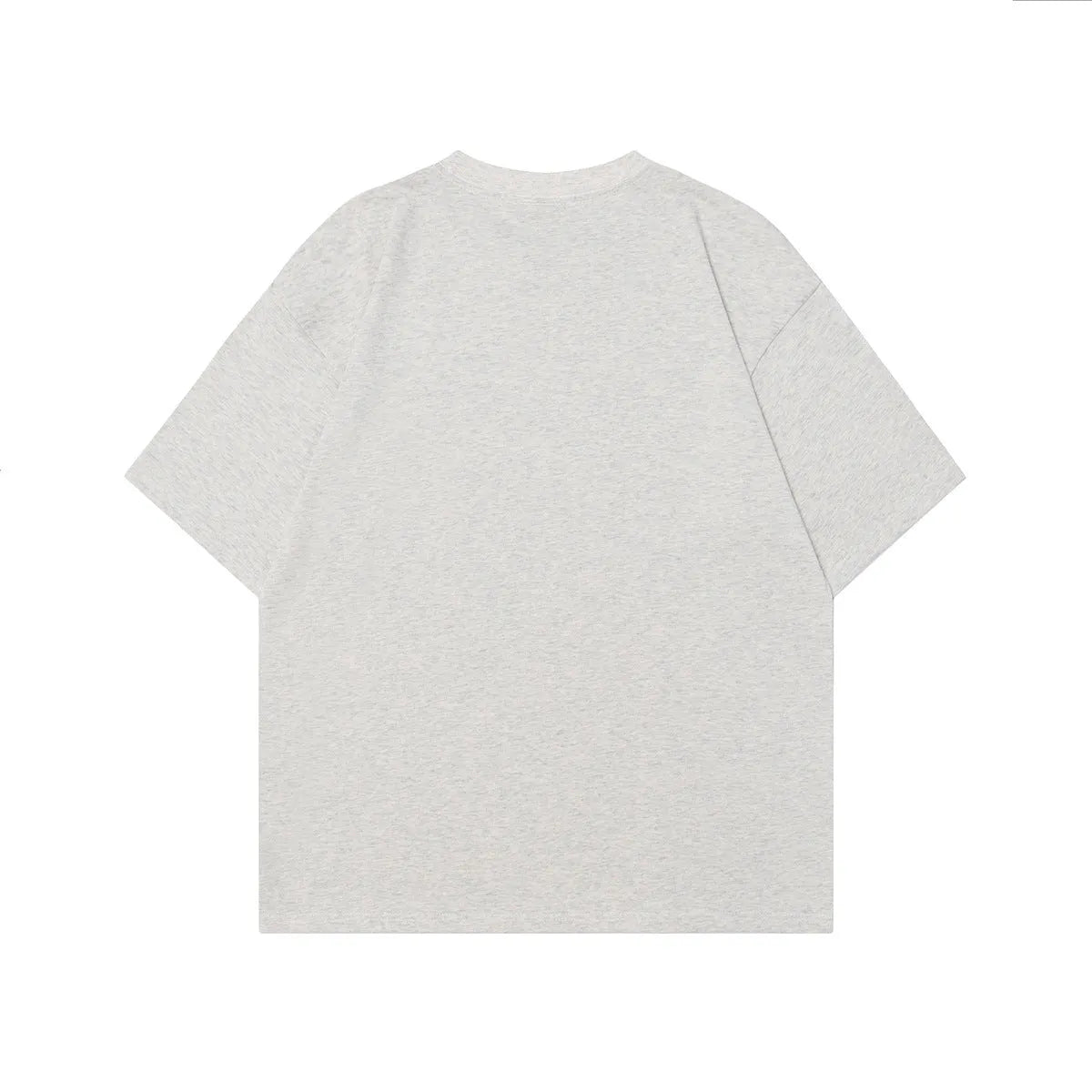 Men's grey cotton T-shirt with retro character design print and short sleeves