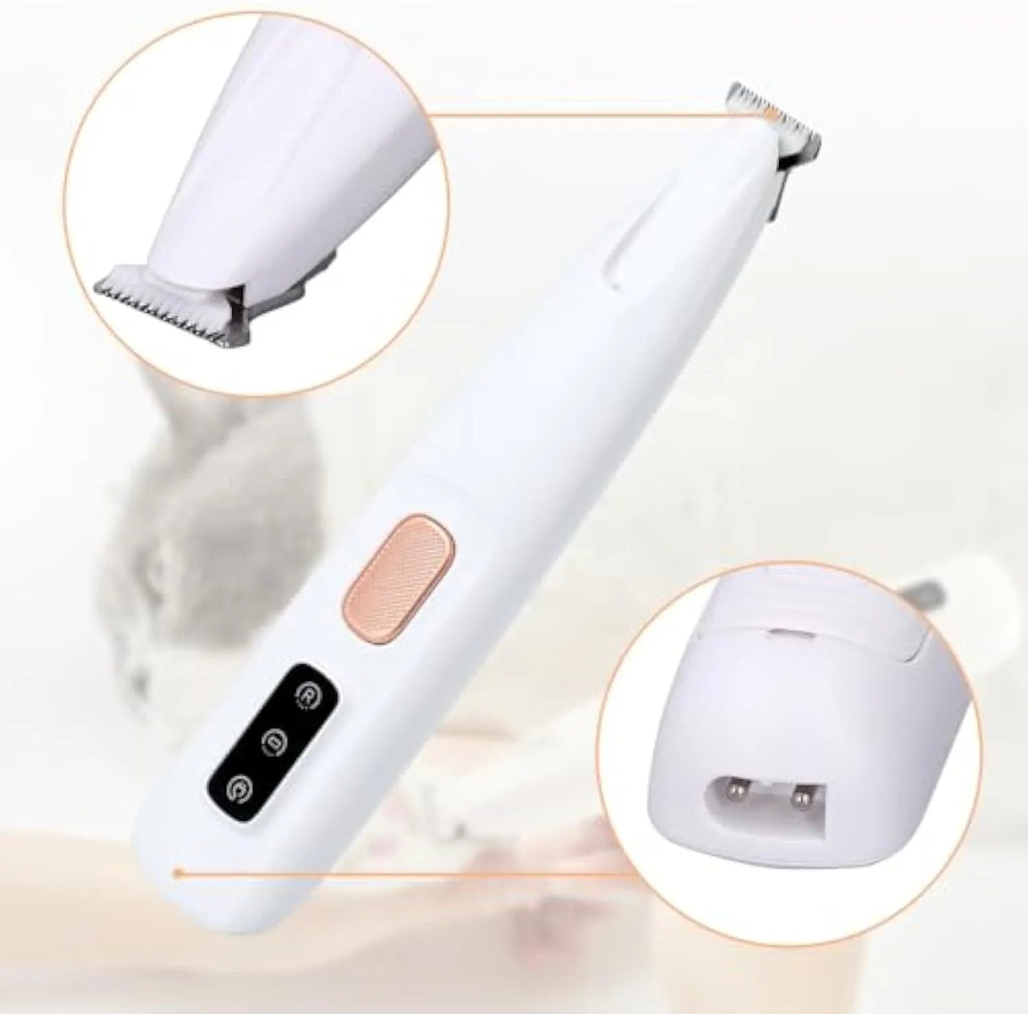 White rechargeable electric dog paw trimmer with LED light for pet grooming