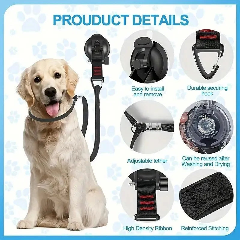 Pet bathing restraint set with suction cups, rope, and handcuffs in blue colour