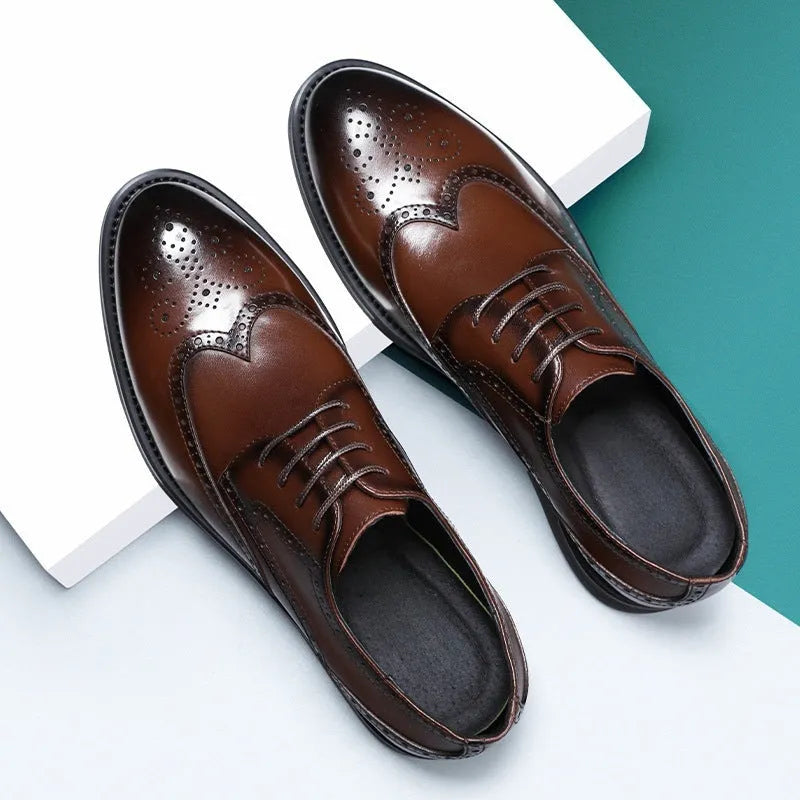 Men's black and brown brogue leather business shoes with PU upper in sizes 38-47