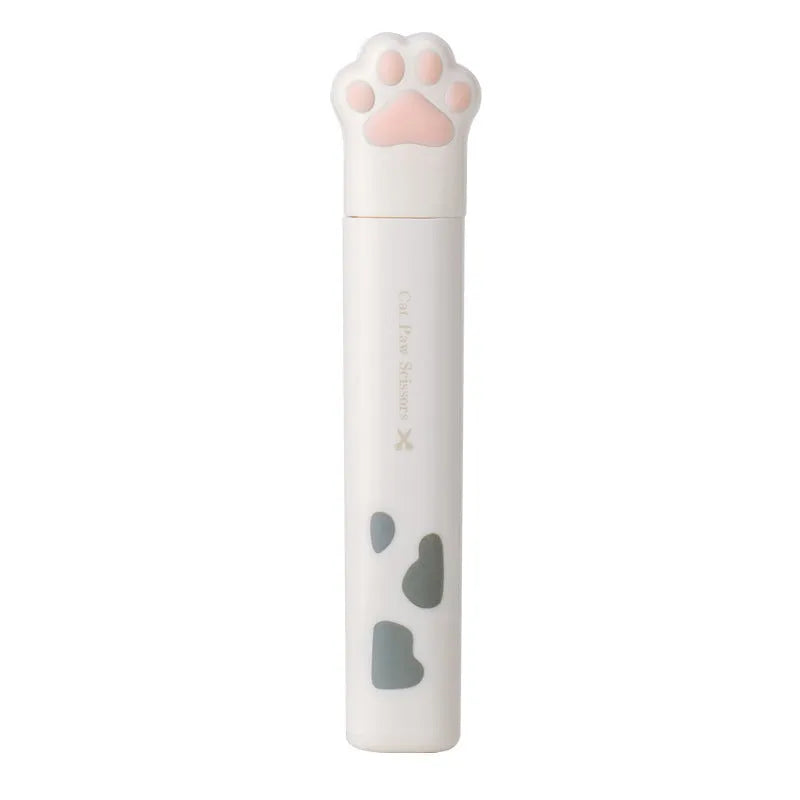 Set of four mini folding scissors with cat paw design in black, blue, pink, and white colours.