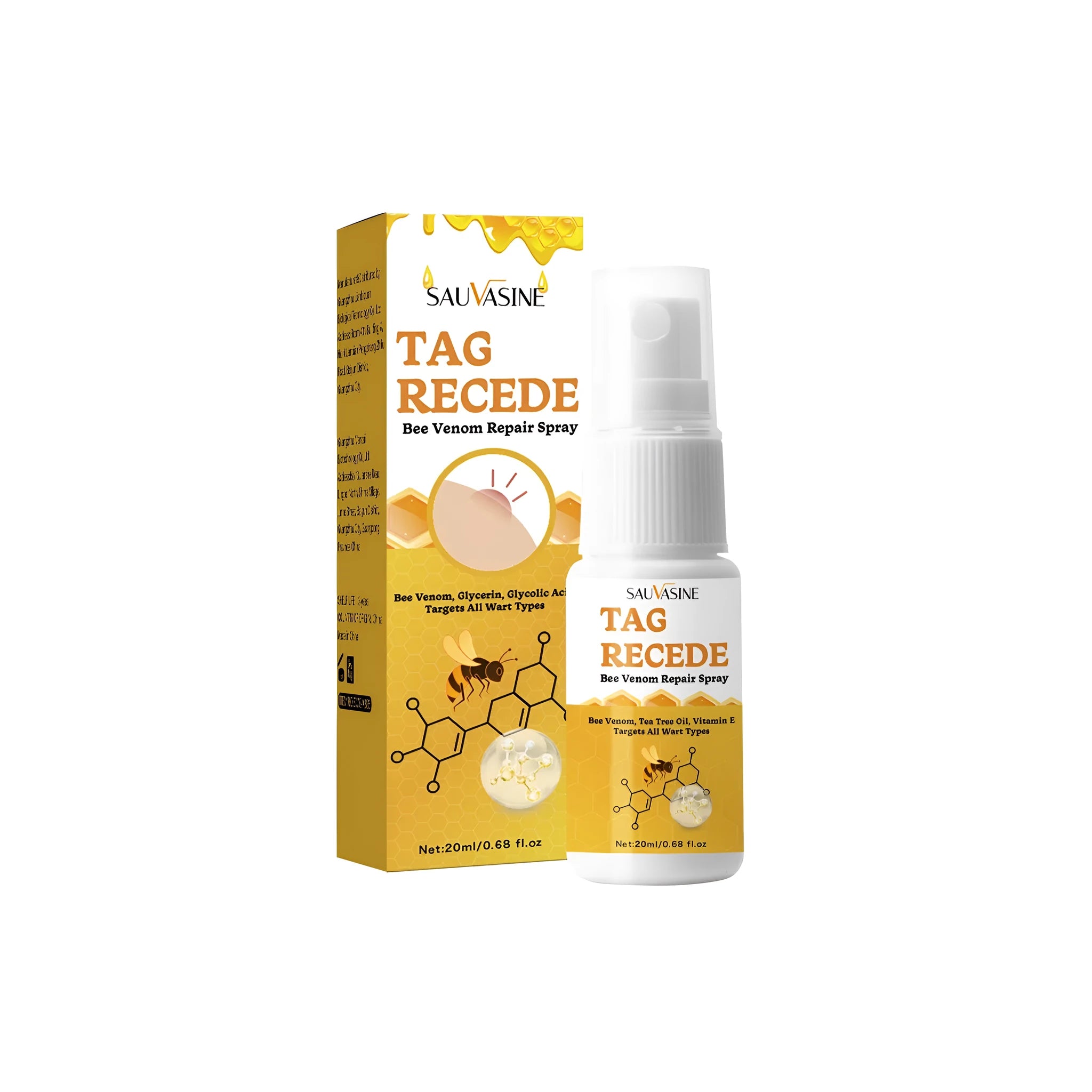 20ml bottle of Bee Wart Spray skin cream for treating warts, moles and flesh bumps.