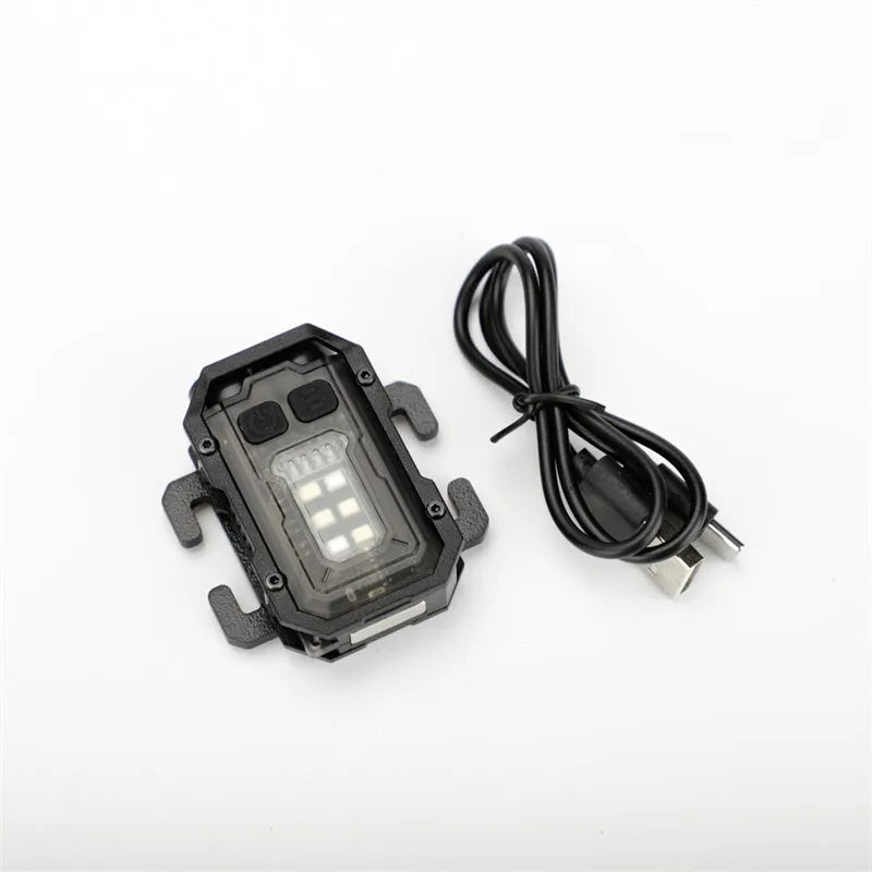 Portable tactical warning flashlight with USB charging cable for outdoor and emergency lighting applications