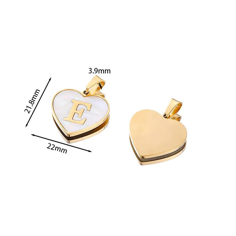 Gold-plated heart necklace with white shell accent and personalised letter pendant on stainless steel chain