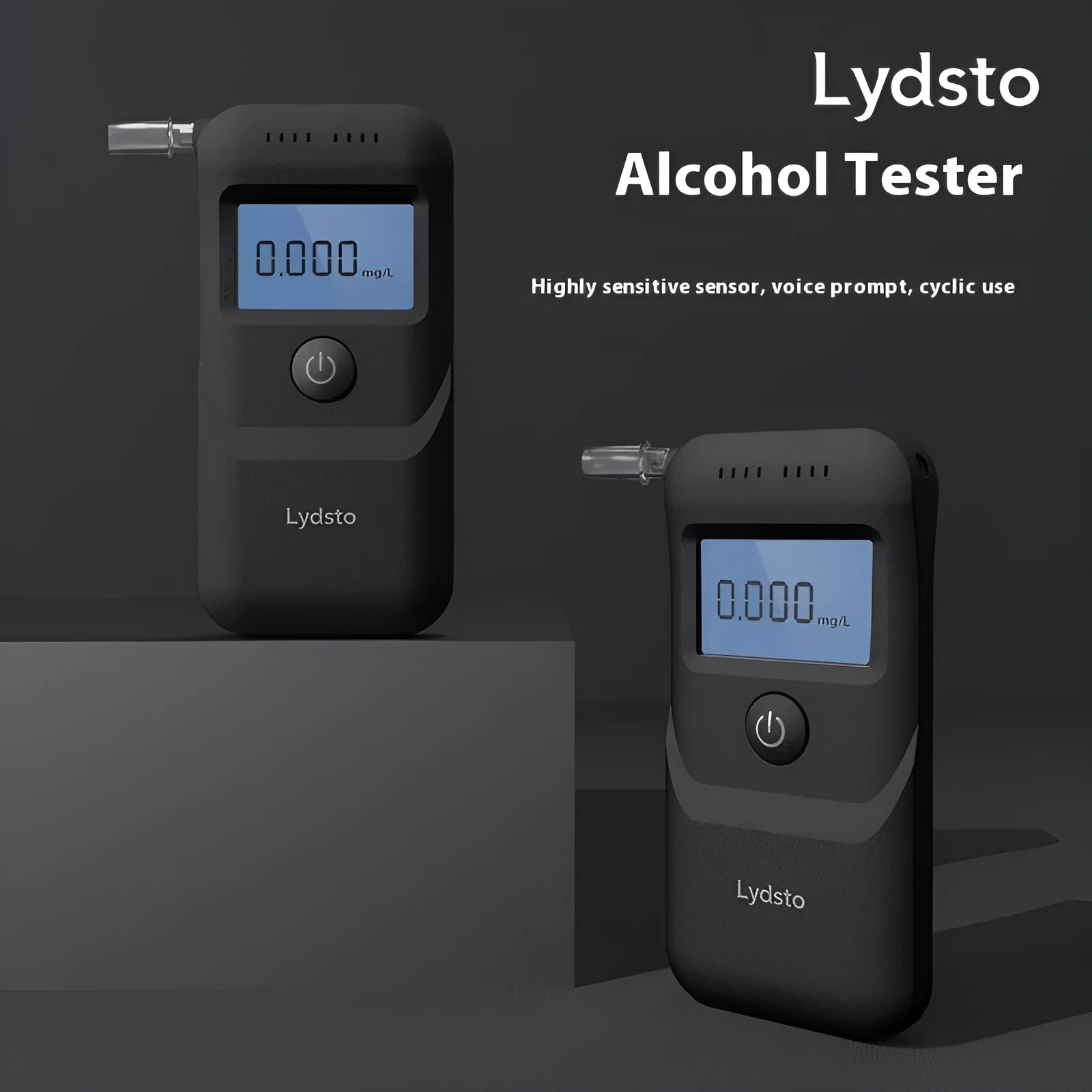 Black household alcohol breath tester device for drinking checks and drunk driving prevention