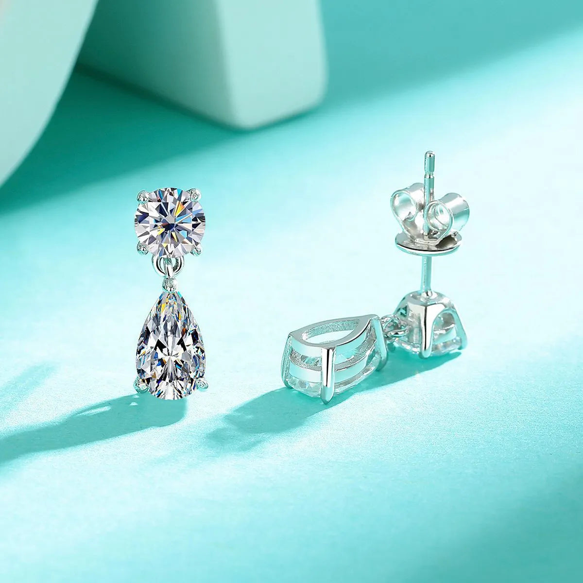 925 sterling silver water drop moissanite stud earrings with geometric design in gold or silver colour