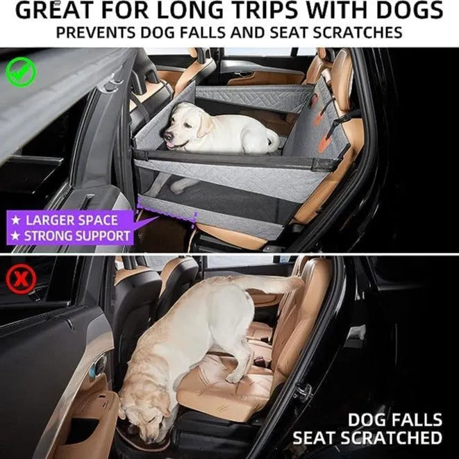 Grey water resistant dog bed measuring 56cm square with 40cm sides