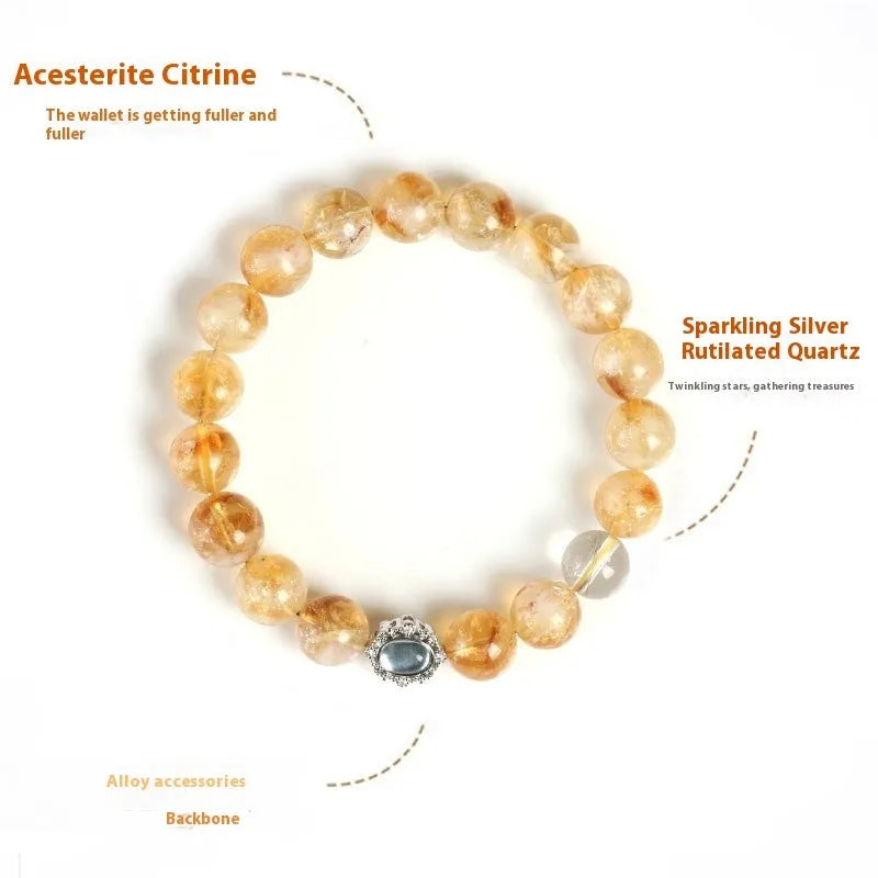 Citrine crystal bracelet with 10mm geometric faceted beads on wrist